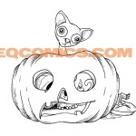 Large Cat and Jack-o-Lantern